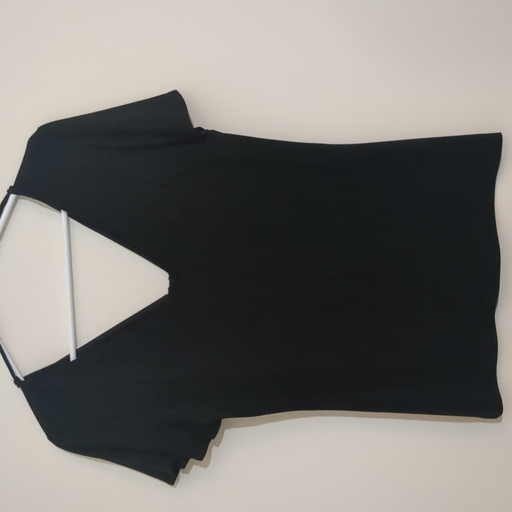 Nine West Black Blouse Short Sleeve V Neck Front and Back Sz L - Picture 3 of 6